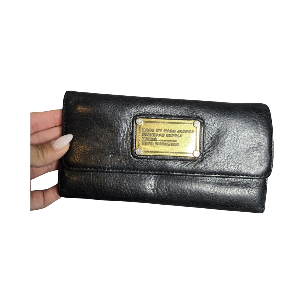 Marc Jacobs Black Leather Wallet with Gold Accent